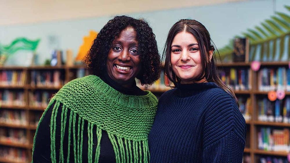 Karen Devonish-Mazzota And Leanna Bornstein posing in classroom
