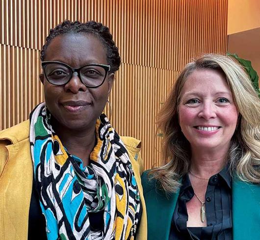 Marit Stiles and Karen Brown posing at ETFO headquarters