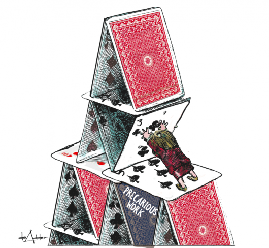 cartoon of politician holding up house of cards