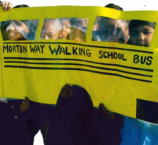 kids with schoolbus artwork