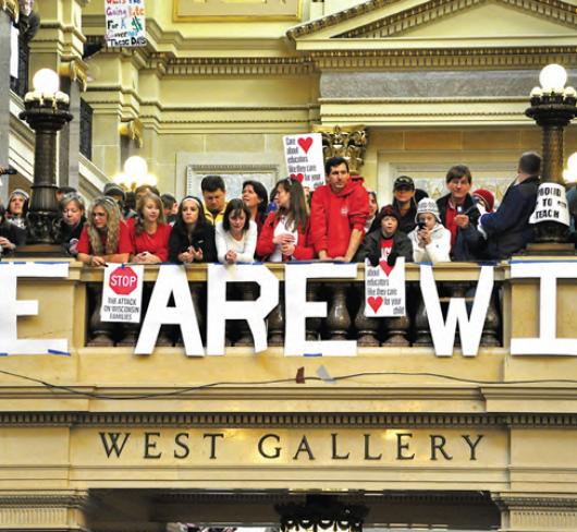 ETFO Members standing outside the front of West Gallery