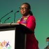 ETFO President Karen Brown speaking at February Representative Council